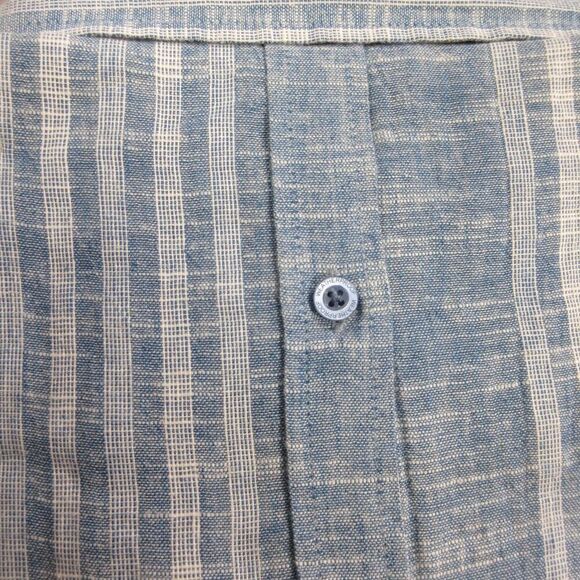 WEATHERPROOF VINTAGE Blue Stripe Linen Blend Woven Shirt Mens L Short Sleeve NWT - Picture 2 of 7